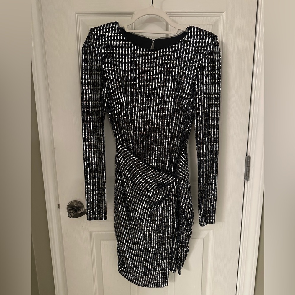Aqua Black and Silver Long Sleeve Dress